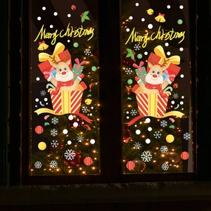 Christmas reindeer window stickers with Merry Christmas text and festive snowflakes decoration