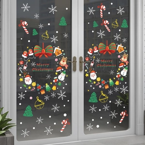 Christmas Wall Stickers Santa Claus Reindeer Snowman Snowflake Window Static Cling PVC Decals For Glass Door Home Party Holiday Decor
