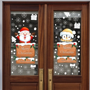 Christmas wall decals with Santa Claus, penguin and snowflakes for home window decoration