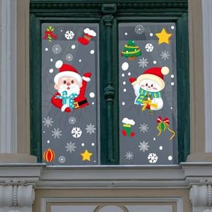 Christmas window stickers set featuring Santa, snowman, and snowflakes for home decoration