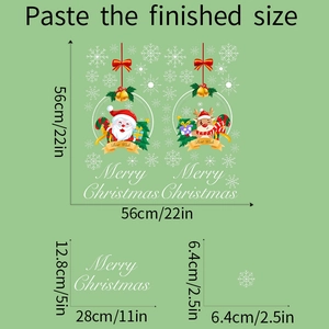 Detailed dimension chart showing sizes for Santa Claus and reindeer window stickers