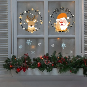 Christmas Window Stickers Santa Claus Reindeer Wreath Snowflakes PVC Static Decals For Home Glass Door Decoration