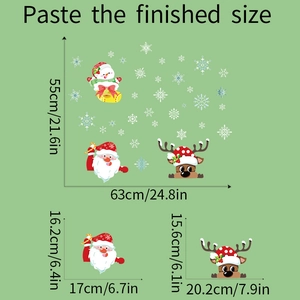 Detailed dimensions of Santa, reindeer, and snowman Christmas wall decals set
