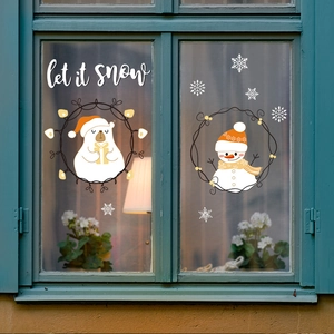Christmas snowman polar bear window clings on glass with Let It Snow lettering