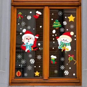 Christmas Santa and snowman self-adhesive window decals with white snowflakes for decor