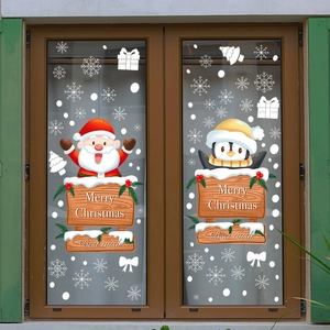 Christmas Santa Claus Penguin Snowflake Window Wall Stickers Merry Christmas PVC Decorative Wall Decals For Home Living Room Office Decoration