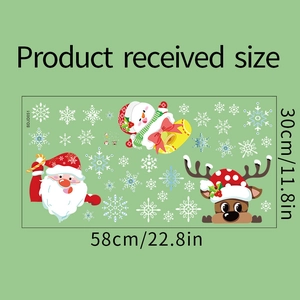 Size chart for Christmas wall stickers featuring Santa and reindeer, 58cm by 30cm