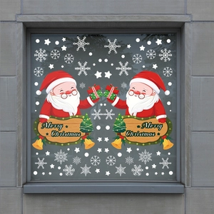 Christmas Santa Claus Snowflakes Static Window Stickers Merry Christmas Reusable PVC Glass Door Wall Decals For Home Holiday Party Decor