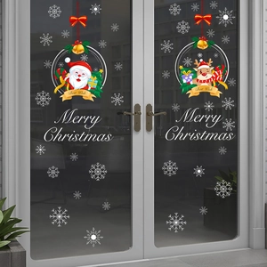 Christmas Santa Claus Reindeer Snowflakes Window Stickers PVC Electrostatic Glass Door Decals Merry Christmas Home Decor