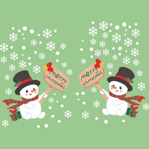 Detailed view of cute Christmas snowman wall stickers with Merry Christmas signs and snowflakes