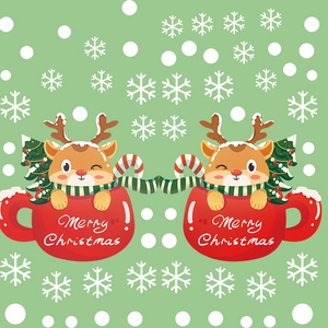 Christmas wall decal detail featuring red reindeer mugs and Merry Christmas text