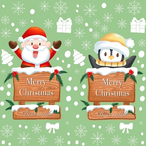 Detail of Christmas wall sticker with Santa, penguin and Merry Christmas greeting