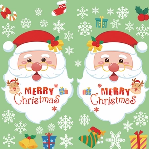 Close-up of Santa Claus and snowflake stickers for festive living room decoration