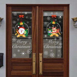 Christmas Santa and reindeer static window stickers for glass door holiday decoration