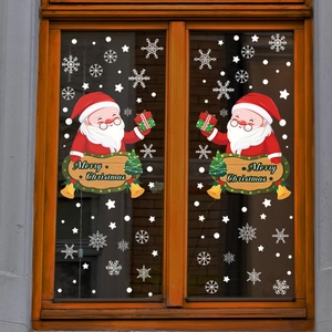 Christmas Santa Claus and white snowflakes static window stickers for holiday home decoration