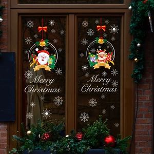 Christmas Santa and reindeer static window stickers with snowflakes for festive glass decor