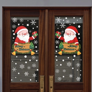 Christmas Santa Claus and snowflake static window clings on glass doors decoration