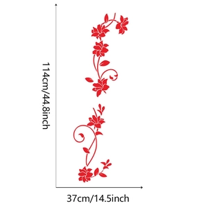 Dimensioni dettagliate adesivo da parete fiori rossi, alto 114 cm e largo 37 cm
