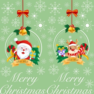 Detail of Christmas Santa and reindeer wall stickers with festive Best Wish lettering