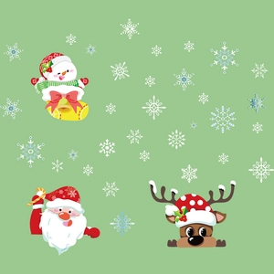 Detailed Santa Claus, snowman and reindeer window stickers with blue snowflakes