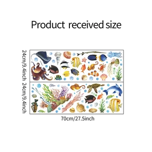 Detail view of marine animal wall stickers featuring watercolor octopus and sea turtle