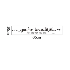Detail view of 60x10cm vinyl wall sticker with inspirational text and dimensions