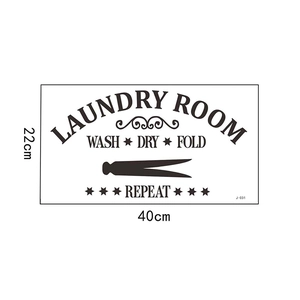 Vinilo decorativo negro minimalista Laundry Room con letras Wash Dry Fold Repeat