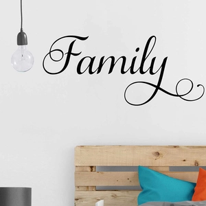 Sticker mural noir élégant mot Family pour décoration moderne de chambre à coucher