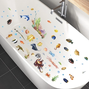 Cartoon sea animal bathroom wall stickers set with colorful sea turtles and octopus