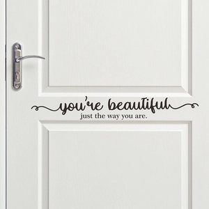 Inspirational 'You're Beautiful' black vinyl wall decal quote for bedroom and door decor