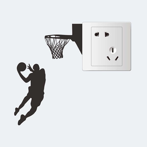 Cartoon basketball player silhouette wall sticker decorating a light switch panel