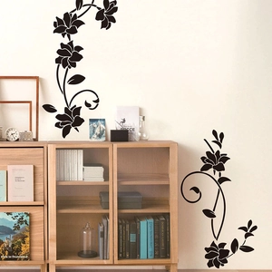 Adesivo murale elegante con viti di fiori neri per decorazione di soggiorno e camera