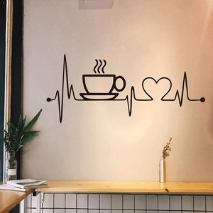 Modern black heartbeat coffee wall sticker for living room and cafe interior decor