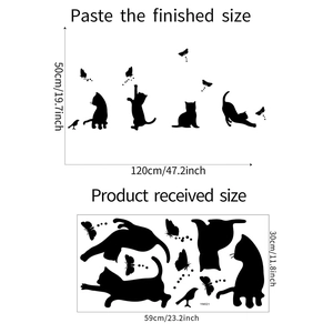 Dettaglio degli adesivi murali silhouette gatto nero cartoon, misure 120x50cm