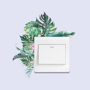 Autocollant mural pour interrupteur blanc avec décor de feuilles tropicales