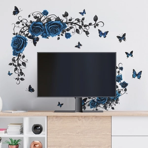 Elegant blue rose and butterfly wall stickers for home living room decor
