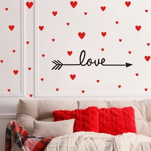 Romantische rote Herz-Wandsticker mit LOVE-Pfeil-Dekor für Wohnzimmer und Schlafzimmer