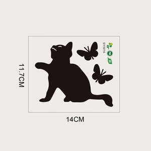 Detail view of cartoon cat and butterfly wall sticker with dimensions 11.7cm by 14cm