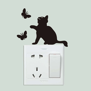 Cartoon black cat and butterfly silhouette wall stickers for living room switch decoration