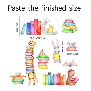 Detailed view of watercolor animal wall stickers showing giraffe and rabbit dimensions