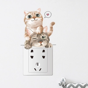 Sticker mural chats animés pour décoration d'interrupteur dans chambre d'enfant