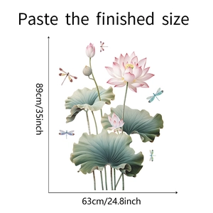 Vue détaillée des stickers muraux lotus avec dimensions finies de 89x63 cm