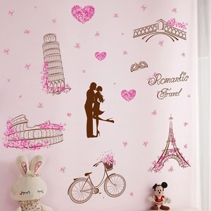 Stickers muraux romantiques Tour Eiffel avec monuments pour décor de salon