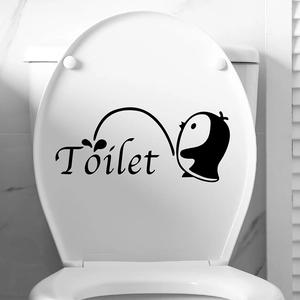 Wasserdichter Toilettenaufkleber mit Pinguin-Cartoon und dekorativem Schriftzug