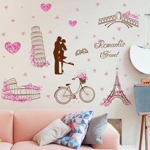 Stickers muraux romantiques Tour Eiffel avec monuments pour décor de salon