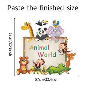 Detail view of Animal World wall stickers with🦒elephant and panda patterns, 53x57cm size