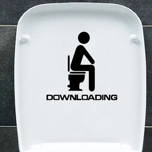Funny cartoon character downloading sticker for toilet seat cover bathroom decoration