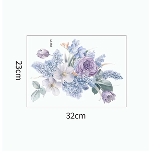 Detail view of M-183 floral wall sticker showing 32x23cm purple watercolor flowers