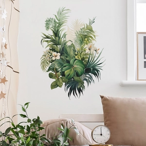 Stickers muraux tropicaux nordiques avec feuilles de monstera et lys pour décoration intérieure