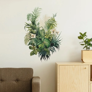 Sticker Mural en PVC Plante Tropicale Monstera Feuilles de Palmier Lis Style Nordique Mural Décoratif pour Salon Maison
